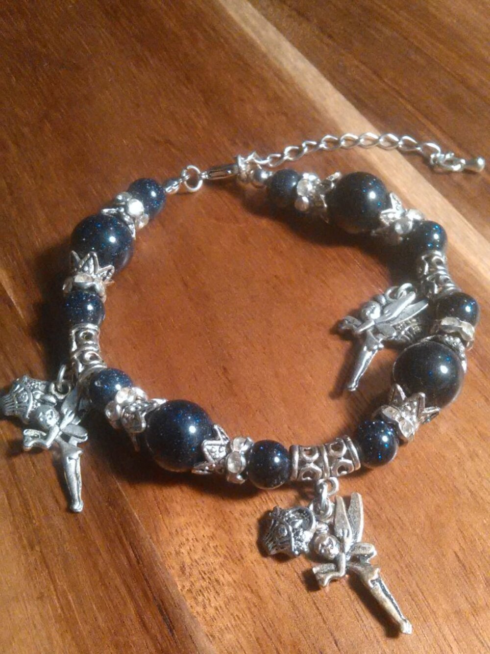 Blue Sandstone Fairy Charm Silvertone Bracelet (8 to 10 Inch)